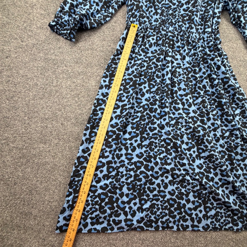 Banana Republic Blue Leopard Print Viscose V-Neck Midi Dress Puff Sleeve L NWT - Picture 6 of 10